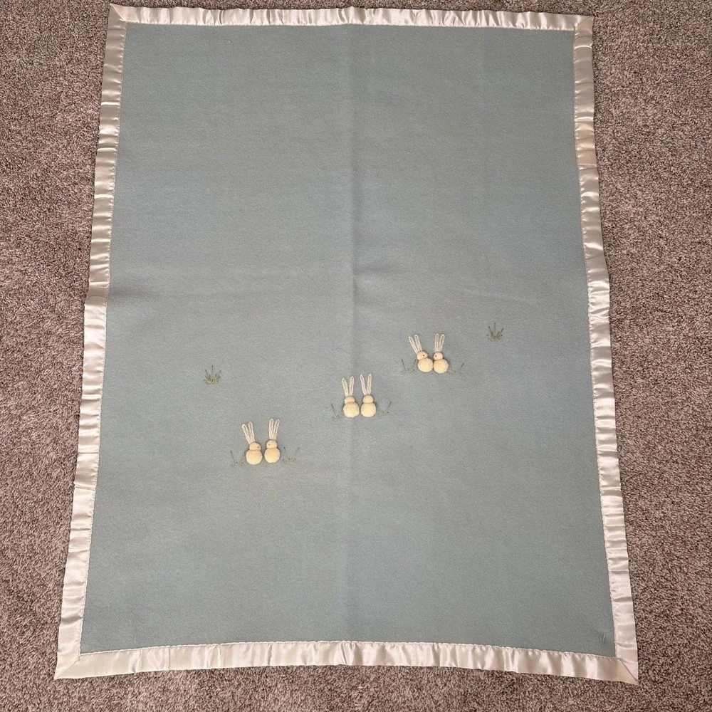 Tidykins Vintage North Star Virgin‎ Wool Baby Infant Crib Blanket Bunnies Green